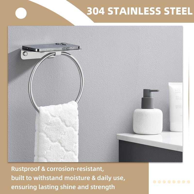 APLusee Towel Ring with Shelf Brushed Nickel, 304 Stainless Steel Rustproof Wall Mounted Holder, Space-Saving Storage for Hand Towels & Bathroom Essentials - Image 4